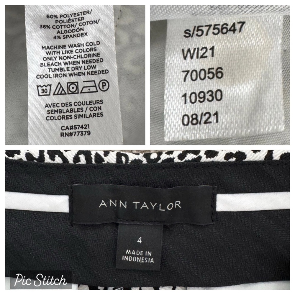 Ann Taylor Pants White Black Cheetah Leopard Print Modern Stretch Size 4, EUC - Picture 2 of 8